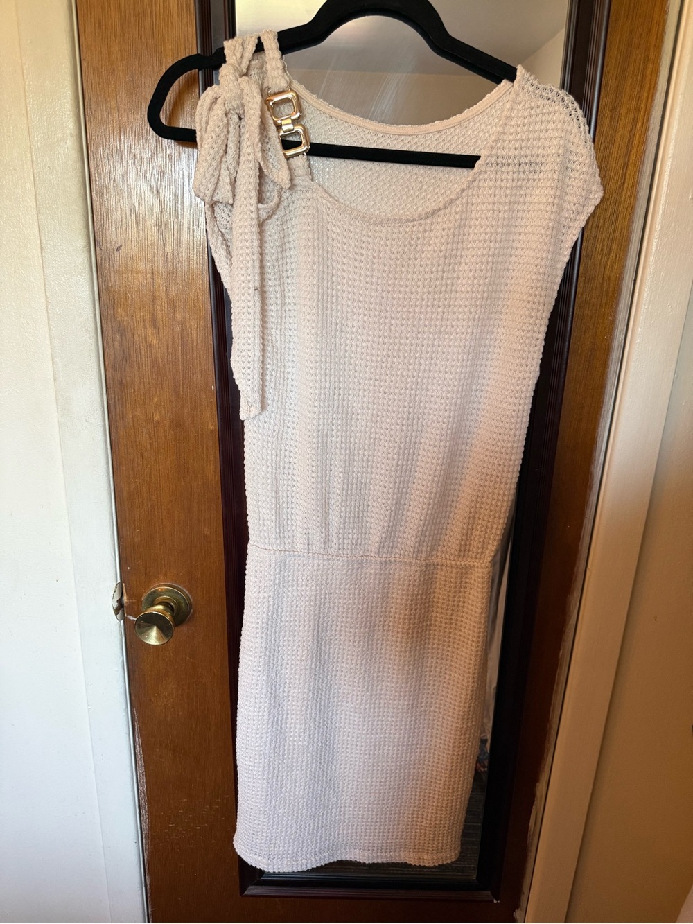 Cupshe Cream One-Shoulder Textured Midi Dress with Shoulder Tie.